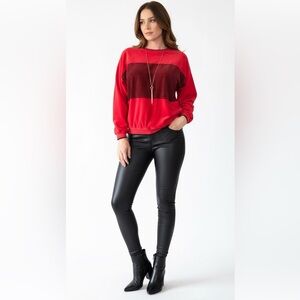 Russ Studio 80s Retro Red Velour Velvet Striped Sweatshirt Pullover Vintage